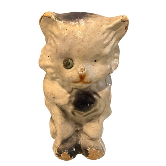 Vintage Papier-Mâché Cat Figurine With Distressed Patina & Wear